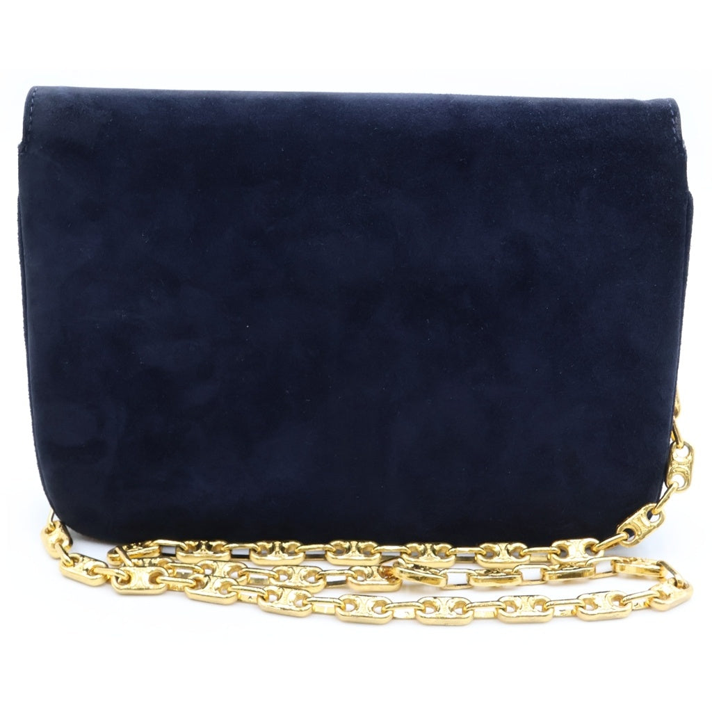 CELINE(セリーヌ) マカダム チェーンショルダーバッグ ネイビー ブルー スエード ゴールド金具 レディース