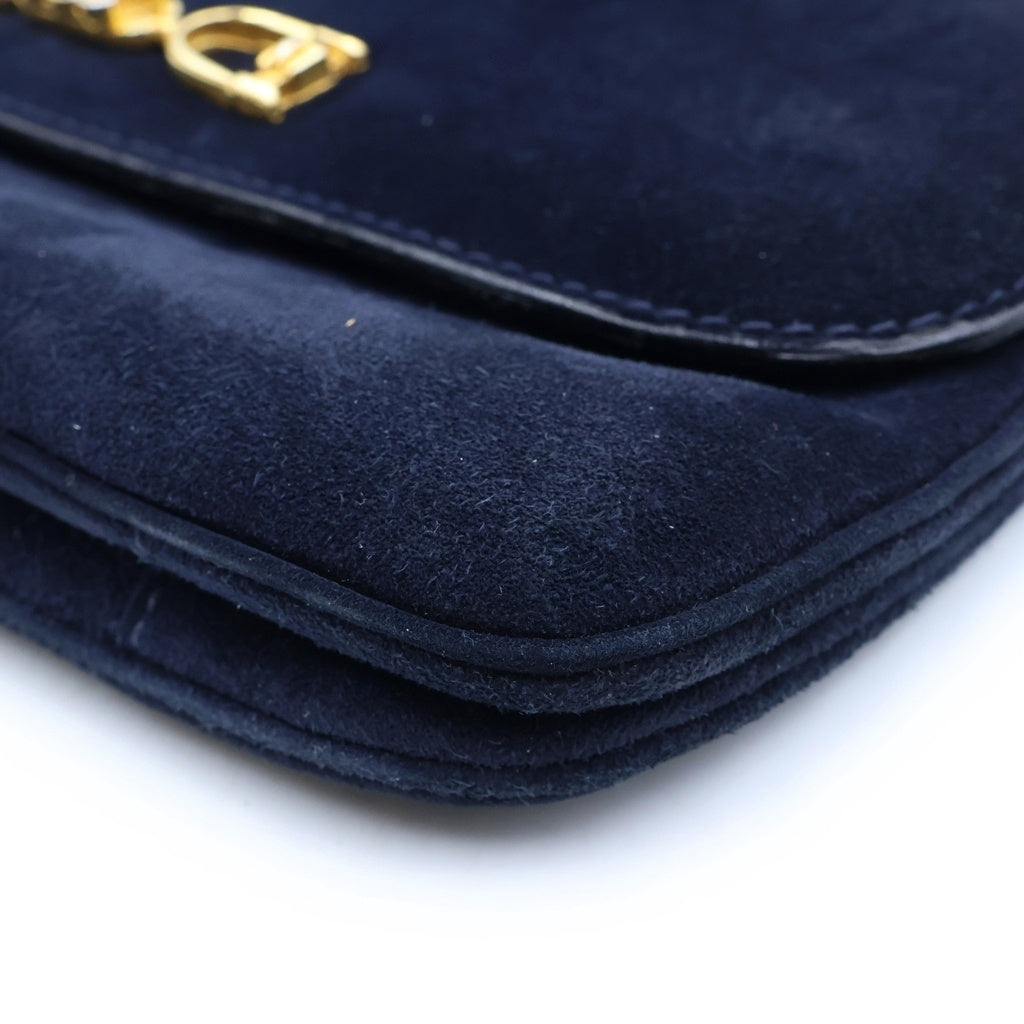 CELINE(セリーヌ) マカダム チェーンショルダーバッグ ネイビー ブルー スエード ゴールド金具 レディース