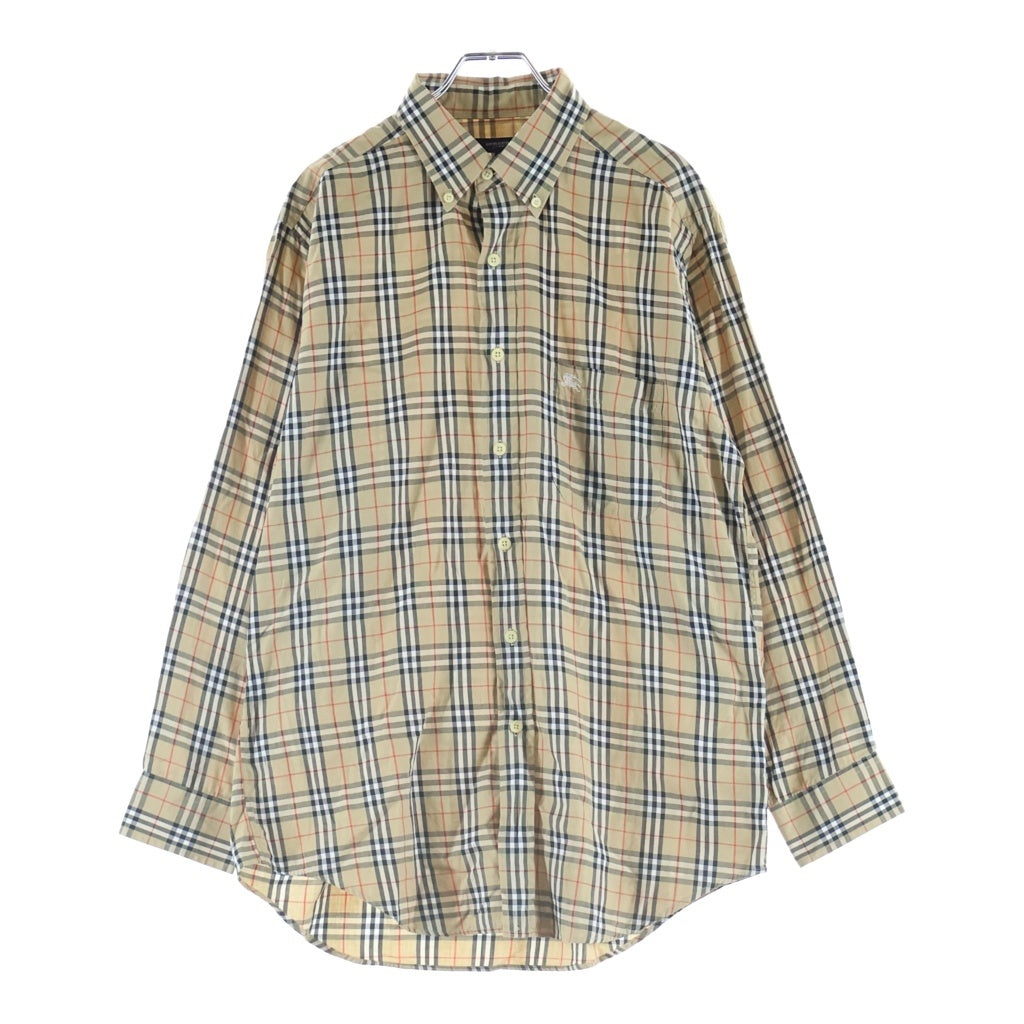 BURBERRY(バーバリー) ノヴァチェック ボタンダウン長袖シャツ ロゴ刺繍 コットン 総柄 ベージュ レディース
