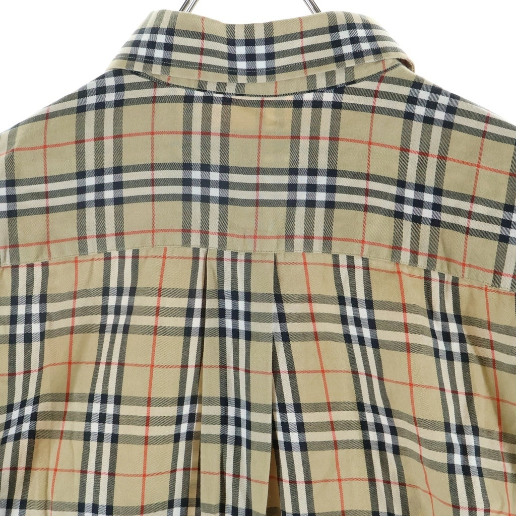 BURBERRY(バーバリー) ノヴァチェック ボタンダウン長袖シャツ ロゴ刺繍 コットン 総柄 ベージュ レディース