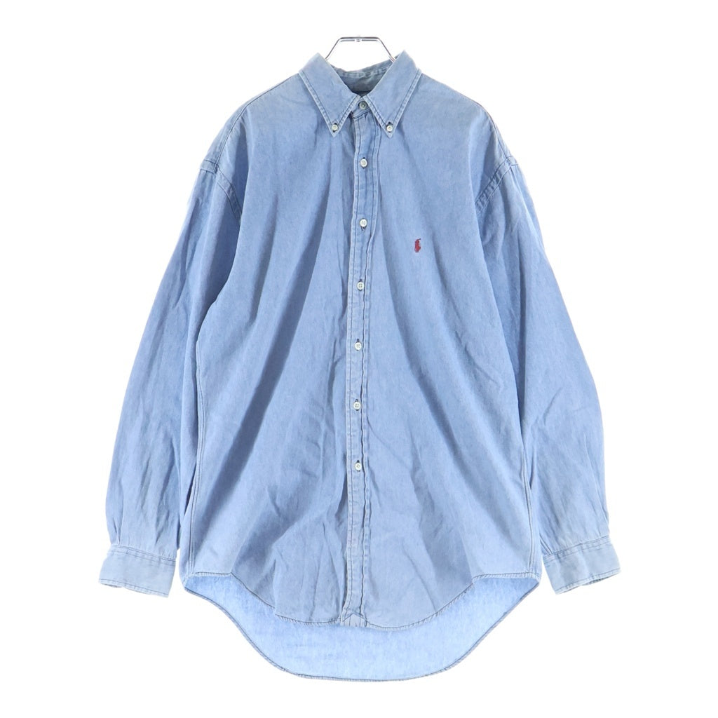 LAUREN RALPH LAUREN(ローレンラルフローレン) 90s BLAIRE ポニーロゴ刺繍 長袖デニムシャツ シャンブレー ボタンダウン ブルー レディース