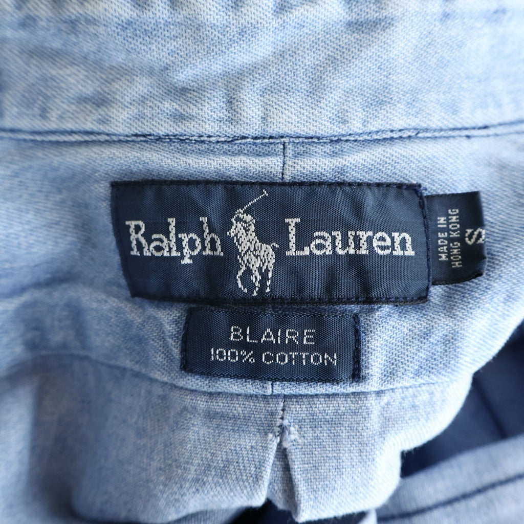 LAUREN RALPH LAUREN(ローレンラルフローレン) 90s BLAIRE ポニーロゴ刺繍 長袖デニムシャツ シャンブレー ボタンダウン ブルー レディース