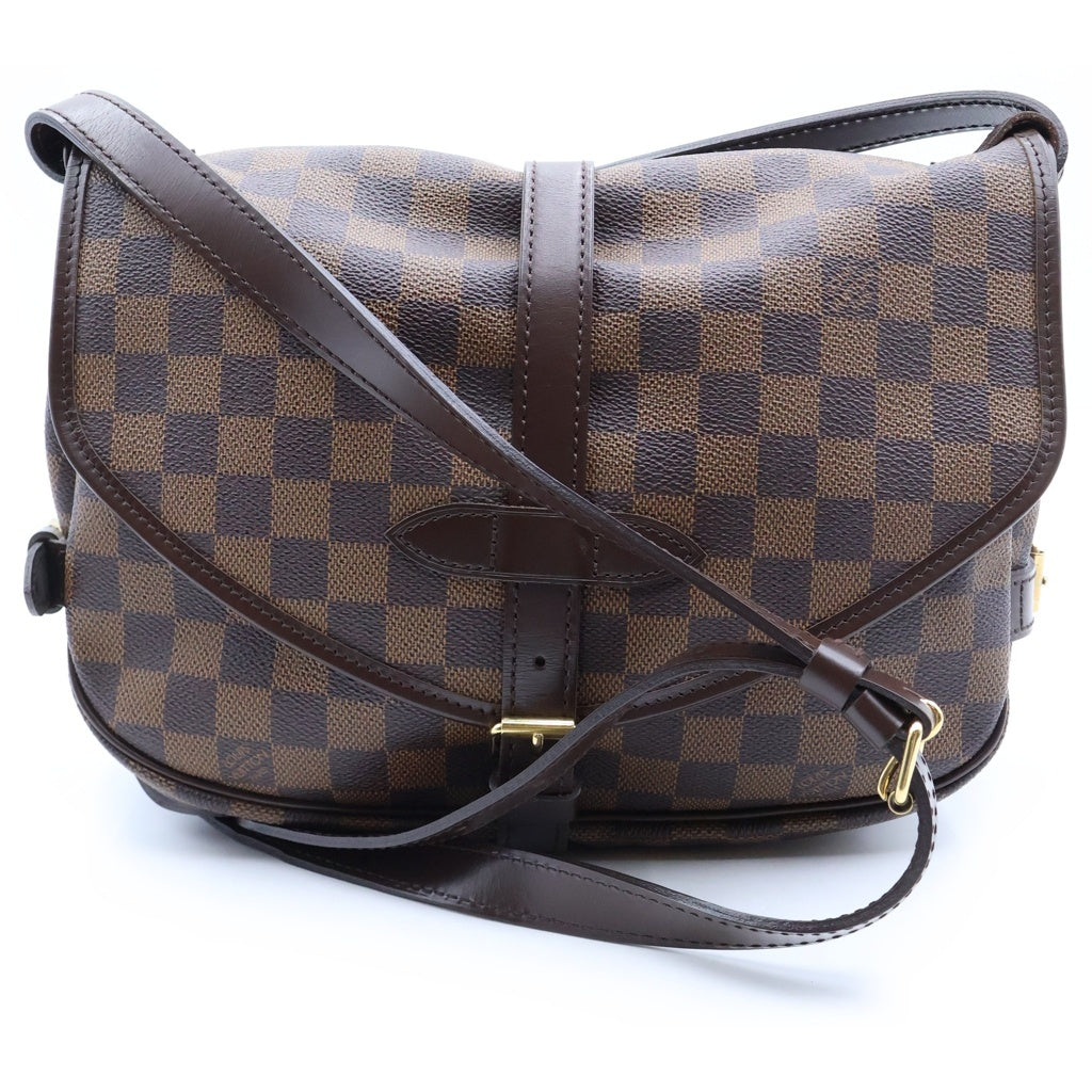 LOUIS VUITTON(ルイヴィトン) ダミエ ソミュール ショルダーバッグ ブラウン レザー×PVC N48081 ゴールド金具