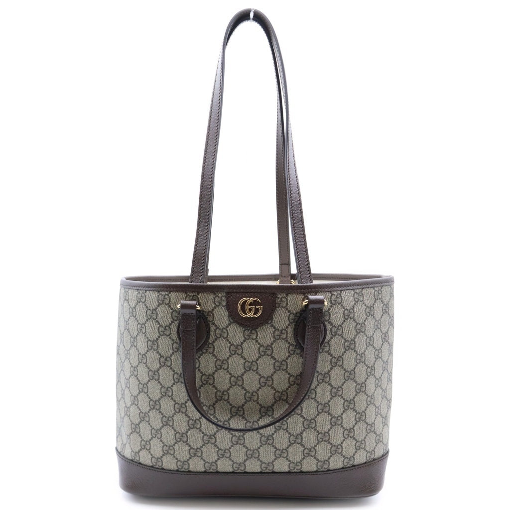 GUCCI(グッチ) GGスプリーム オフィディア スモール トートバッグ ハンドバッグ ブラウン レザー×PVC 765043 ゴールド金具 レディース