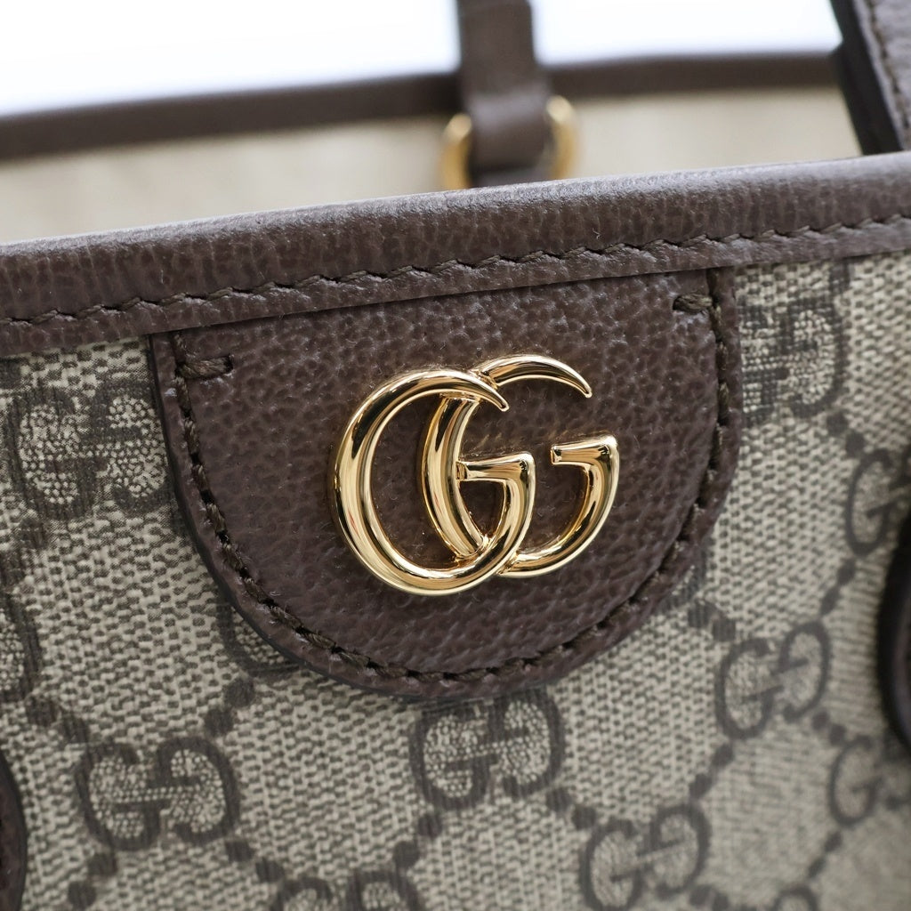 GUCCI(グッチ) GGスプリーム オフィディア スモール トートバッグ ハンドバッグ ブラウン レザー×PVC 765043 ゴールド金具 レディース