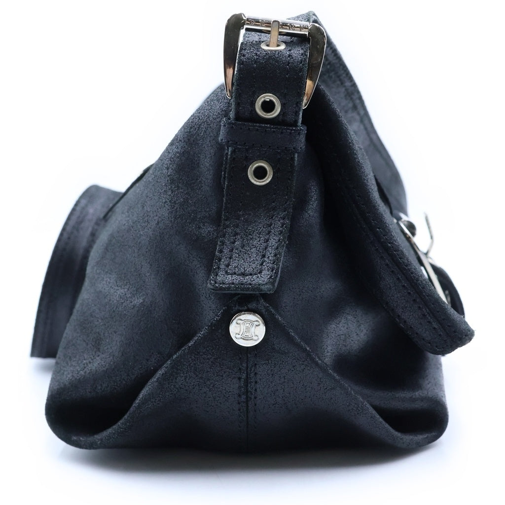 CELINE(セリーヌ) バックルデザイン ショルダーバッグ ブラック ヌバックレザー シルバー金具 レディース