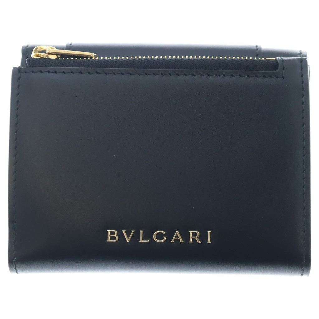 BVLGARI(ブルガリ) セルペンティ フォーエバー コンパクトウォレット 三つ折り財布 ブラック×グリーン レザー ゴールド金具 レディース