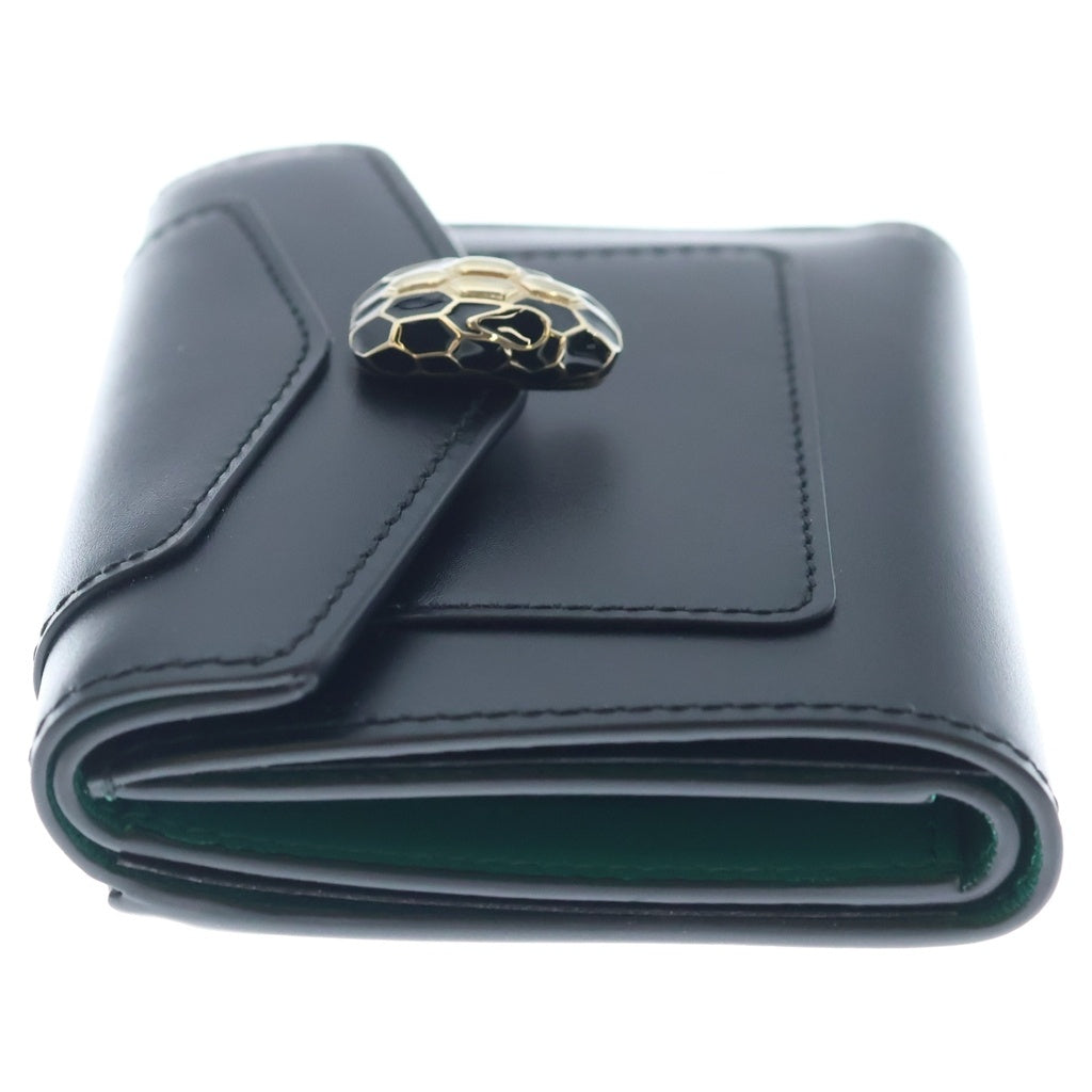 BVLGARI(ブルガリ) セルペンティ フォーエバー コンパクトウォレット 三つ折り財布 ブラック×グリーン レザー ゴールド金具 レディース