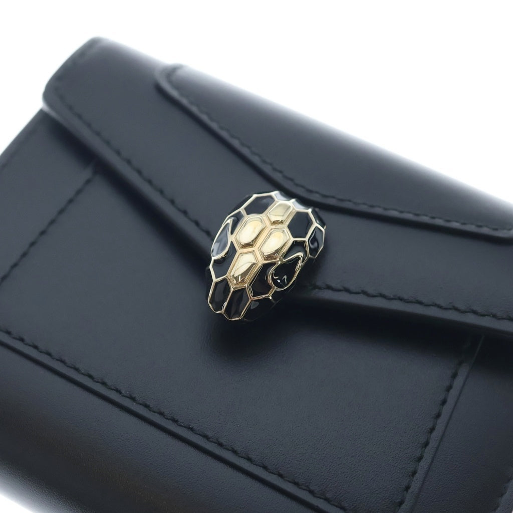 BVLGARI(ブルガリ) セルペンティ フォーエバー コンパクトウォレット 三つ折り財布 ブラック×グリーン レザー ゴールド金具 レディース