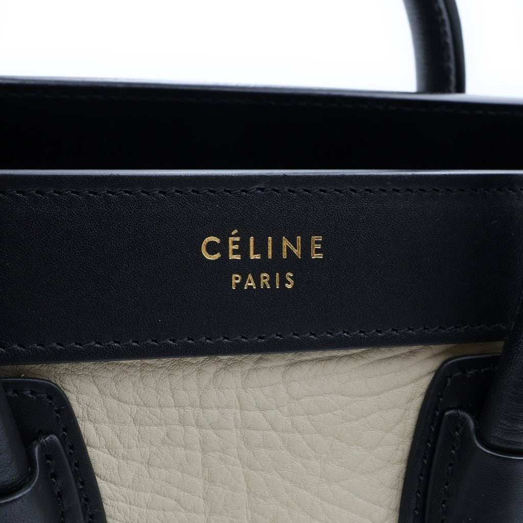 CELINE(セリーヌ) ラゲージ ナノショッパー ベージュ×ブラック×カーキ レザー 2WAY ハンドバッグ ショルダーバッグ レディース
