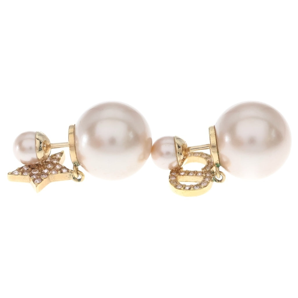 Christian Dior(クリスチャンディオール) CDロゴ トライバル スターモチーフ ピアス メタル ゴールド フェイクパール ピンク E1038TRICY D12P レディース