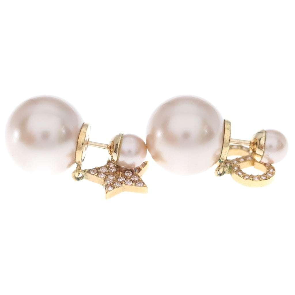 Christian Dior(クリスチャンディオール) CDロゴ トライバル スターモチーフ ピアス メタル ゴールド フェイクパール ピンク E1038TRICY D12P レディース