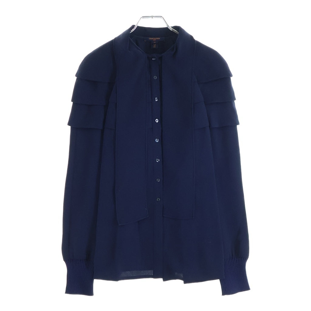 LOUIS VUITTON(ルイヴィトン) 18AW シルク混 ナイロン フリル 長袖 シャツ ブラウス ネイビー レディース RW182B SPM FFBL67