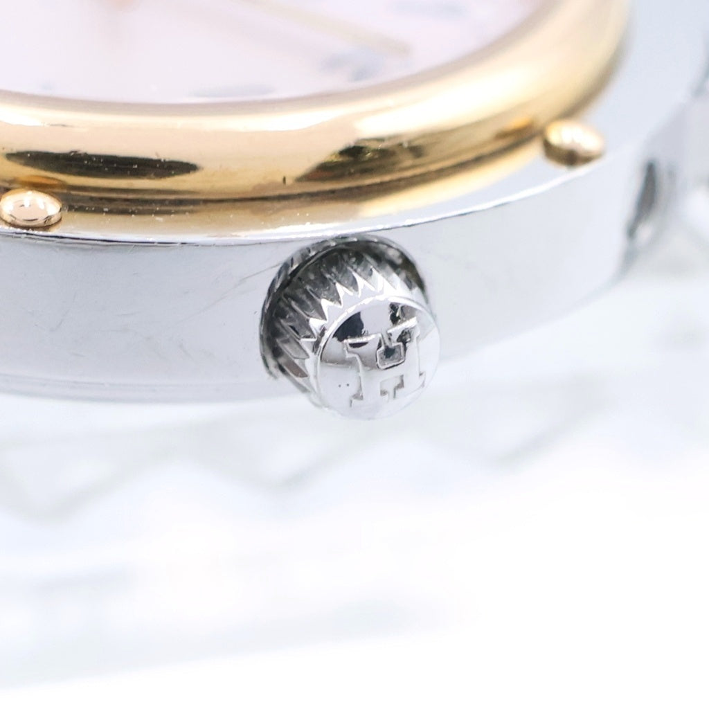 HERMES(エルメス) クリッパー ナクレ 腕時計 シルバー×ピンクゴールド ピンクシェル文字盤 SS/QZ レディース