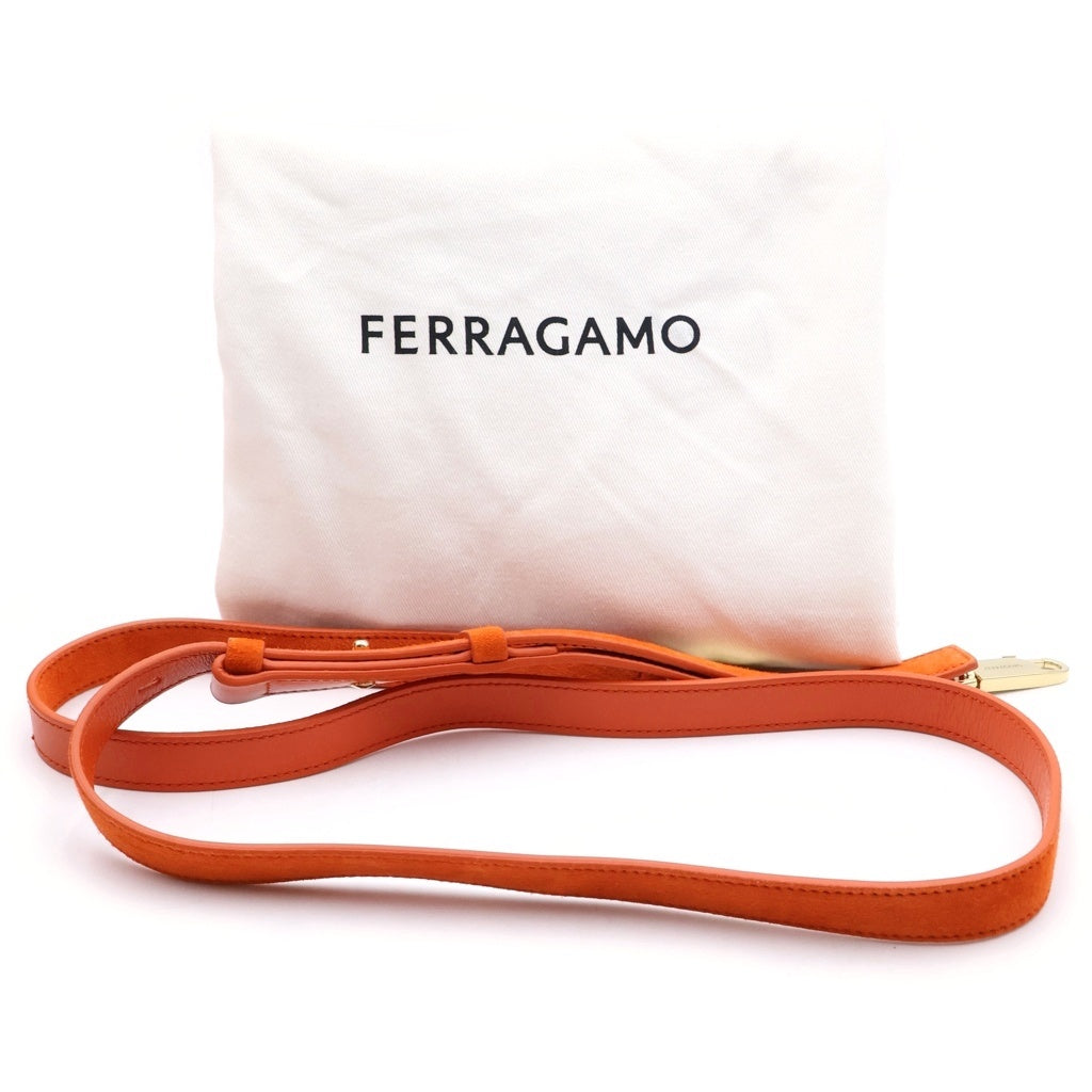 FERRAGAMO(フェラガモ) ハグ 2WAYハンドバッグ ショルダーバッグ オレンジ スエード型押しクロコ ゴールド金具 レディース