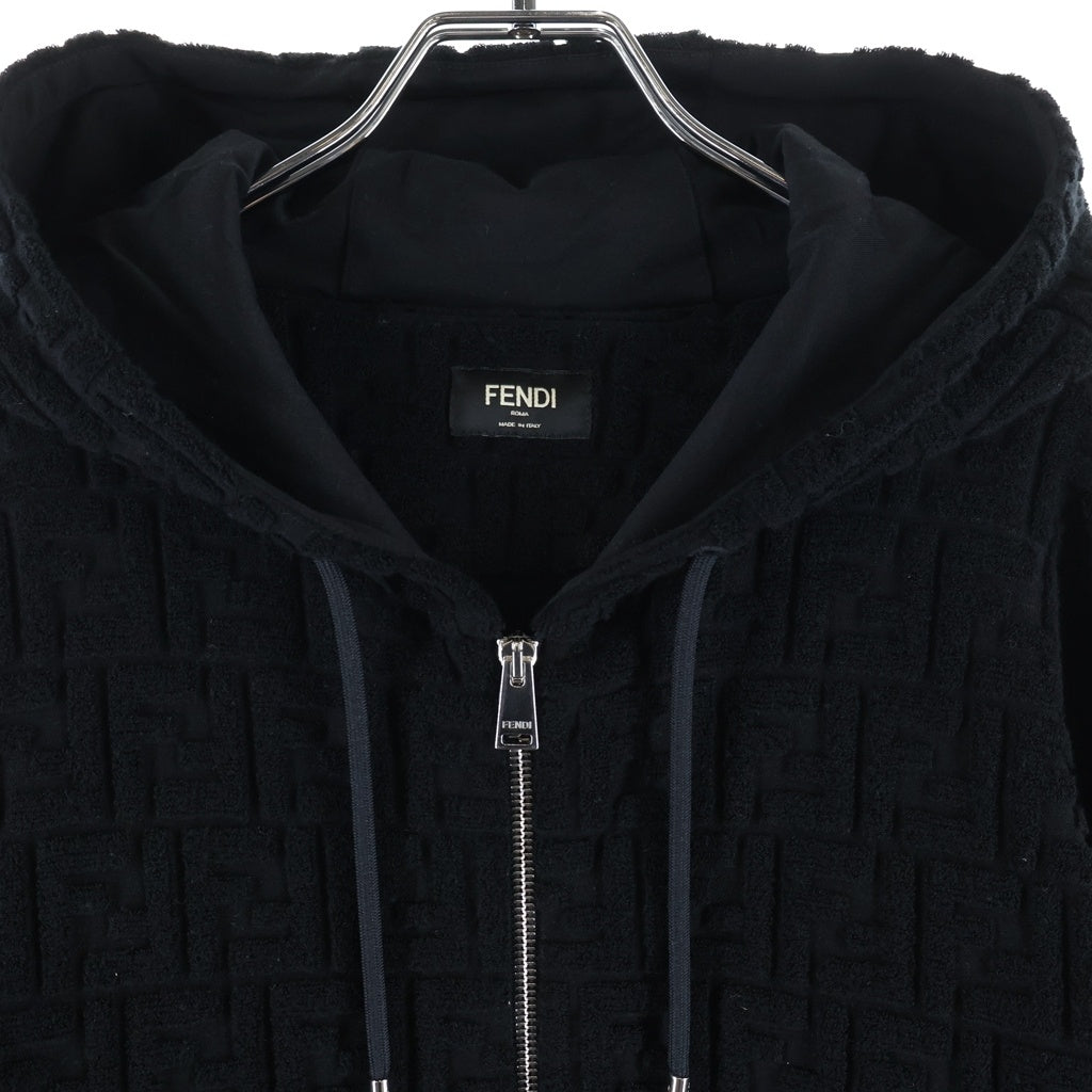 FENDI(フェンディ) ズッカ柄 パイル地 ジップアップパーカー フーディー ブラック コットン FY3939 ARYP
