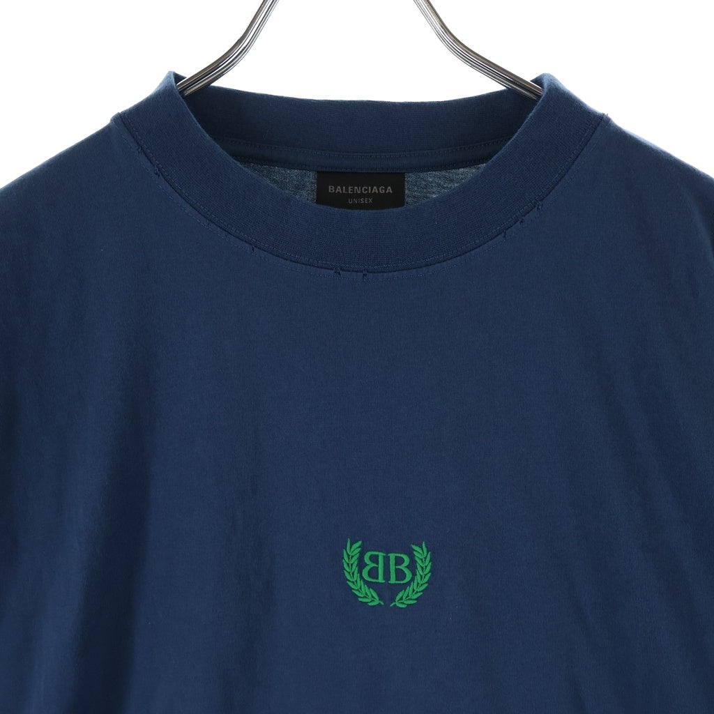 BALENCIAGA(バレンシアガ) BBロゴ Tシャツ 半袖 カットソー 刺繍 コットン ネイビー 764235