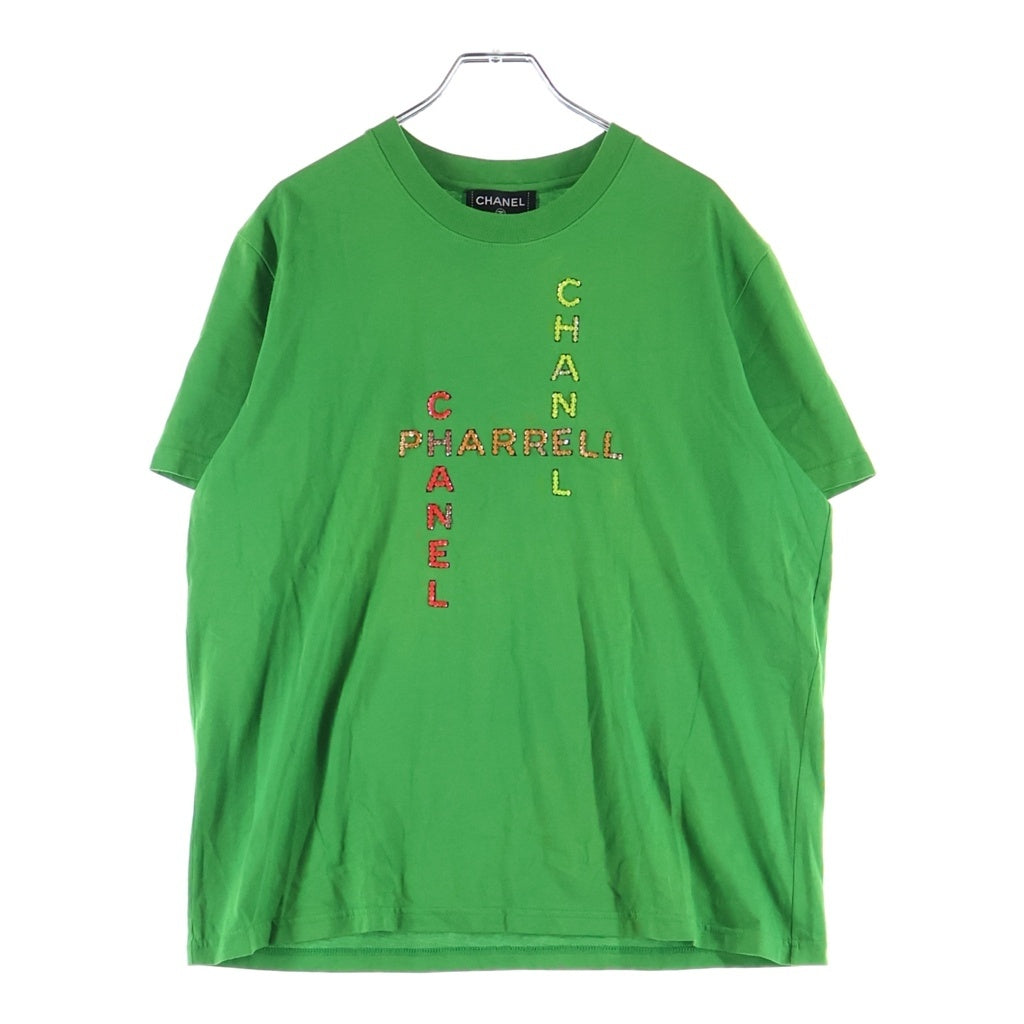 CHANEL(シャネル) PHARRELL WILLIAMS Tシャツ 半袖 ロゴ ビーズ 刺繍 コットン グリーン P61052K46833