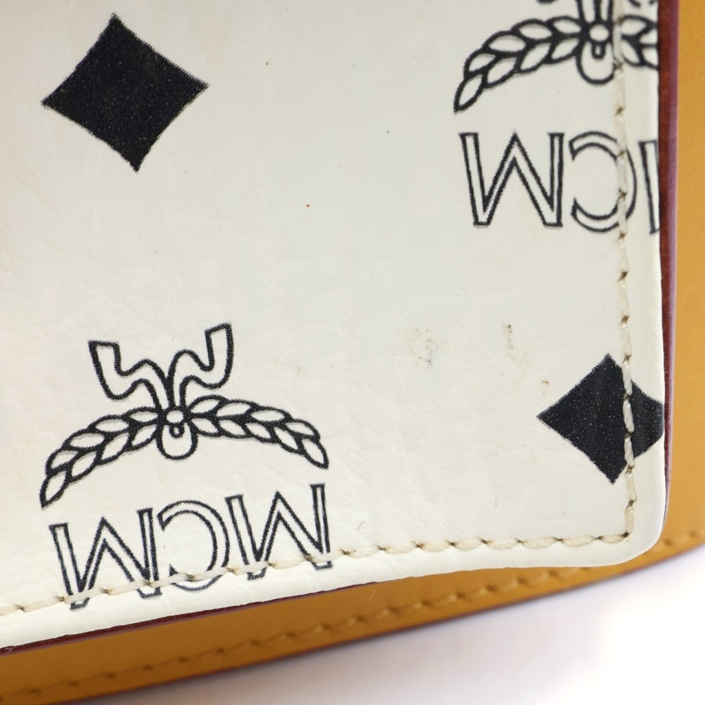 MCM(エム シー エム) ヴィセトス 2WAYハンドバッグ ショルダーバッグ ホワイト×ブラウン レザー ゴールド金具 レディース