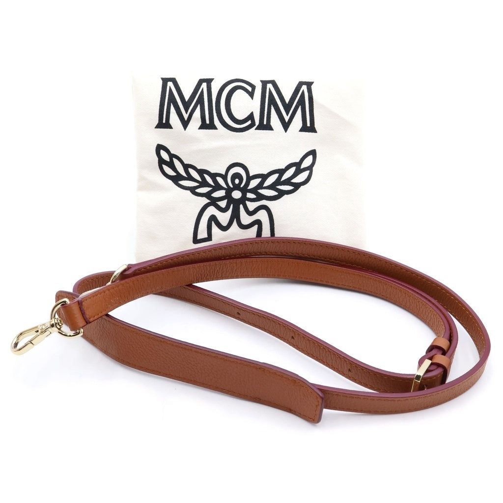 MCM(エム シー エム) ヴィセトス 2WAYハンドバッグ ショルダーバッグ ホワイト×ブラウン レザー ゴールド金具 レディース