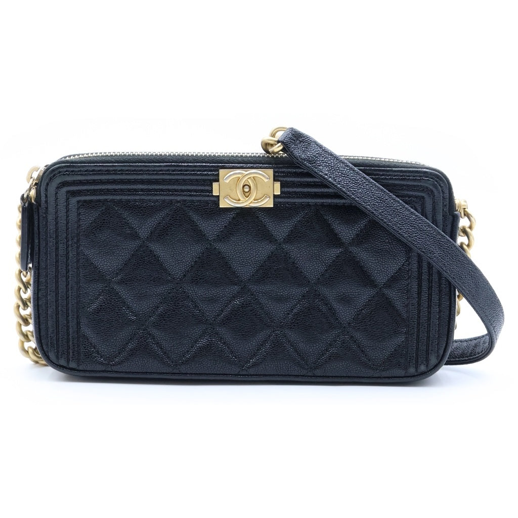 CHANEL(シャネル) ボーイシャネル チェーンウォレット ミニバッグ ブラック キャビアスキン 27番台 ゴールド金具 レディース