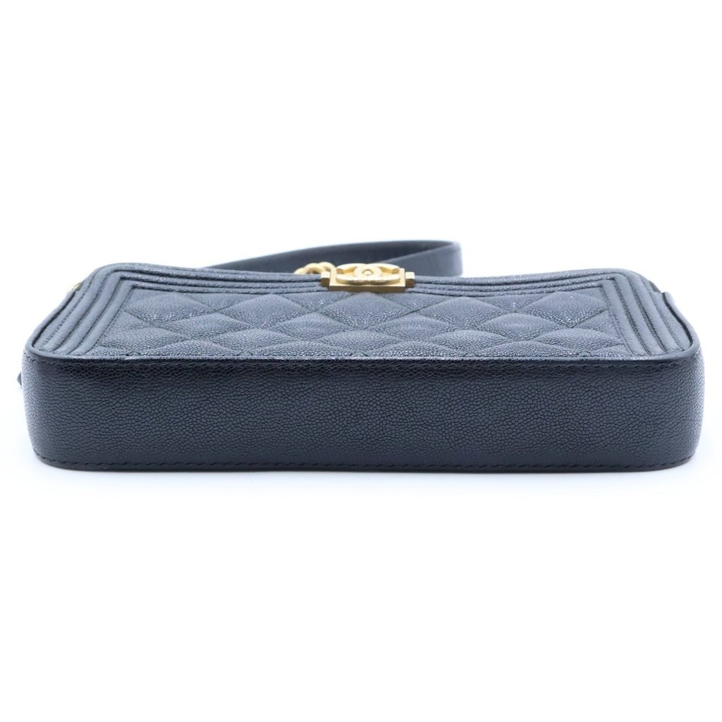 CHANEL(シャネル) ボーイシャネル チェーンウォレット ミニバッグ ブラック キャビアスキン 27番台 ゴールド金具 レディース