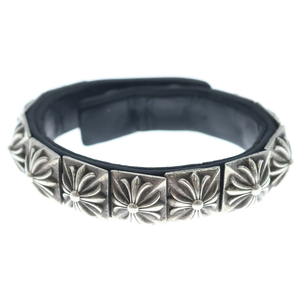 CHROME HEARTS(クロムハーツ) ZERO STUD SNGL ROW ゼロ ピラミッド スタッズ シングル レザー ブレスレット シルバー/ブラック