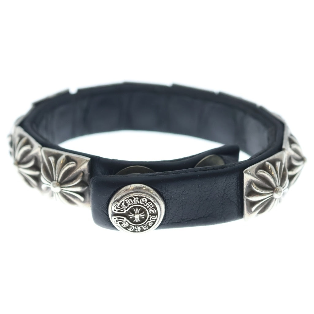 CHROME HEARTS(クロムハーツ) ZERO STUD SNGL ROW ゼロ ピラミッド スタッズ シングル レザー ブレスレット シルバー/ブラック