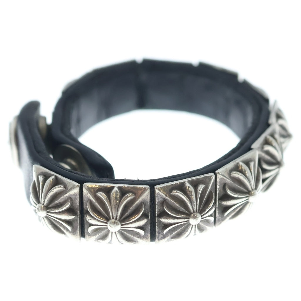 CHROME HEARTS(クロムハーツ) ZERO STUD SNGL ROW ゼロ ピラミッド スタッズ シングル レザー ブレスレット シルバー/ブラック