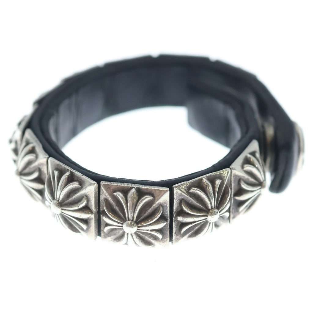 CHROME HEARTS(クロムハーツ) ZERO STUD SNGL ROW ゼロ ピラミッド スタッズ シングル レザー ブレスレット シルバー/ブラック