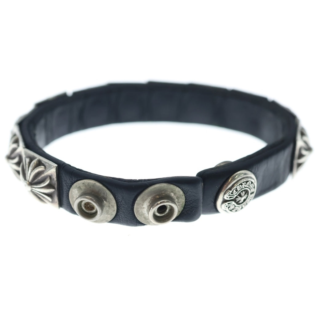 CHROME HEARTS(クロムハーツ) ZERO STUD SNGL ROW ゼロ ピラミッド スタッズ シングル レザー ブレスレット シルバー/ブラック