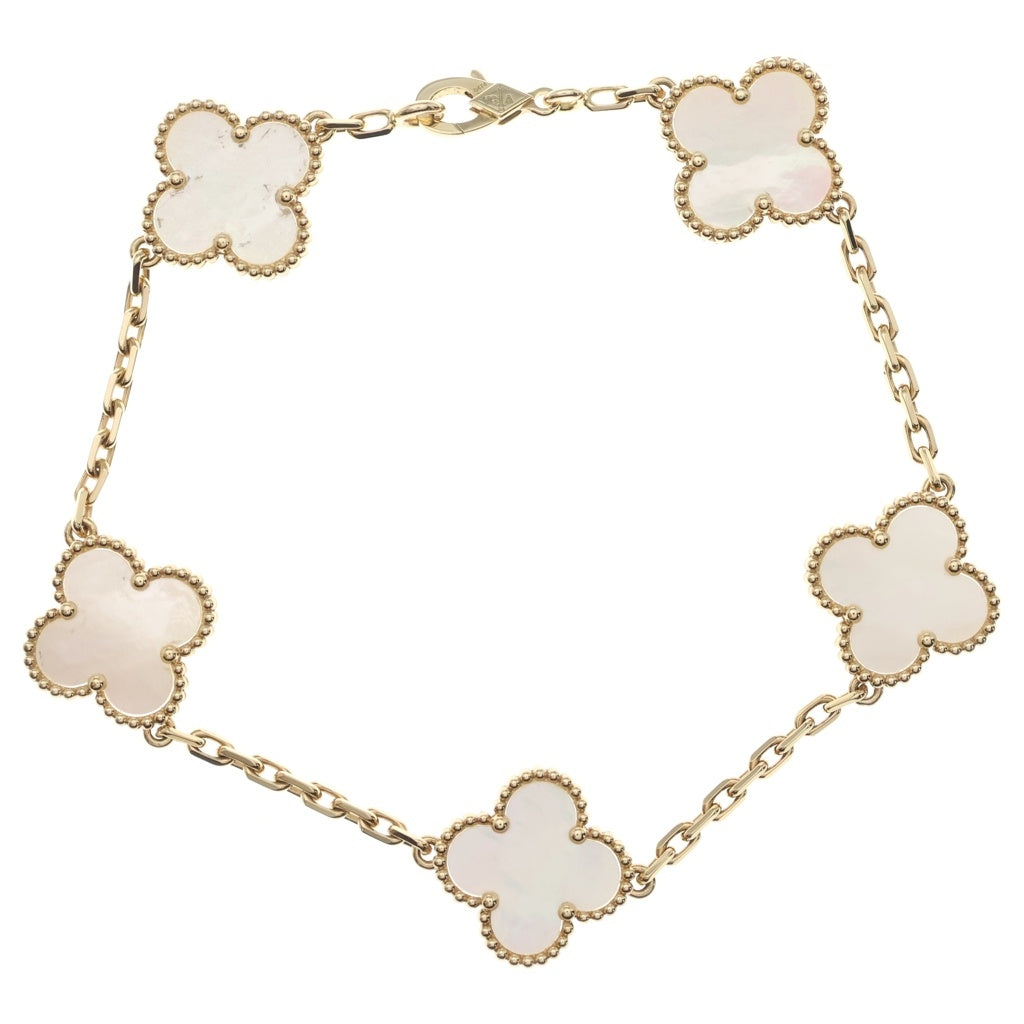 Van Cleef & Arpels(ヴァンクリーフアンドアーペル) ヴィンテージアルハンブラ 5モチーフ マザーオブパール ブレスレット イエローゴールド Au750YG VCARA41800 レディース