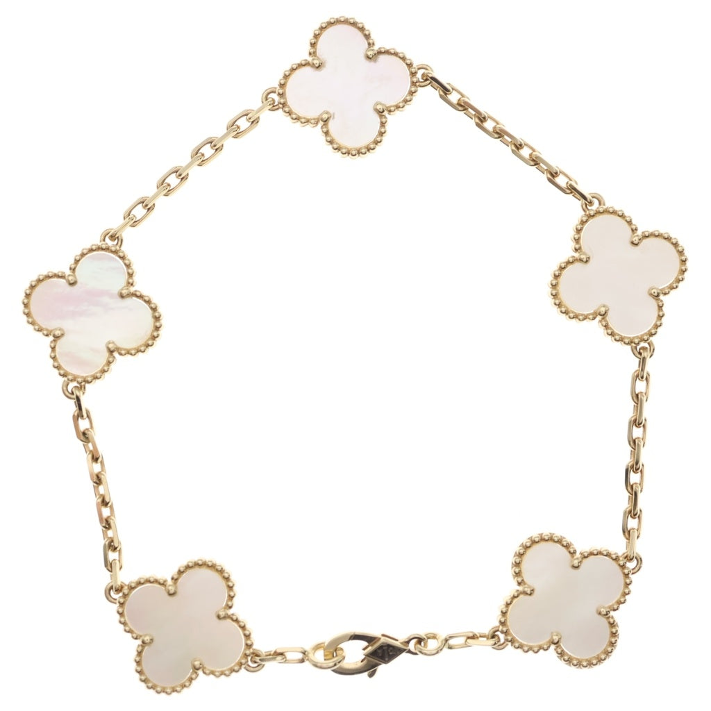 Van Cleef & Arpels(ヴァンクリーフアンドアーペル) ヴィンテージアルハンブラ 5モチーフ マザーオブパール ブレスレット イエローゴールド Au750YG VCARA41800 レディース