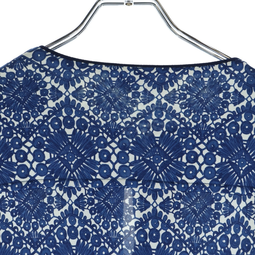 TORY BURCH(トリー バーチ) 総柄 長袖 ひざ丈シルクワンピース ブルー レディース
