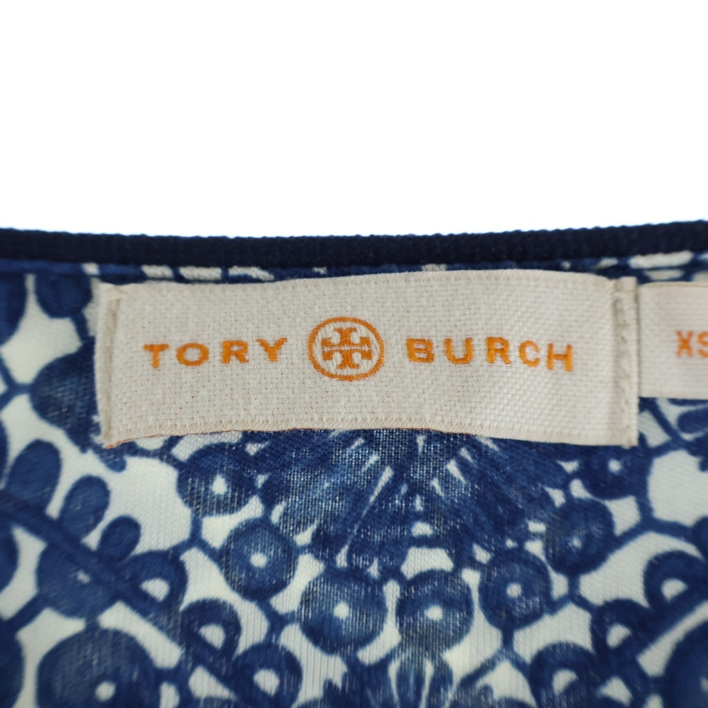 TORY BURCH(トリー バーチ) 総柄 長袖 ひざ丈シルクワンピース ブルー レディース