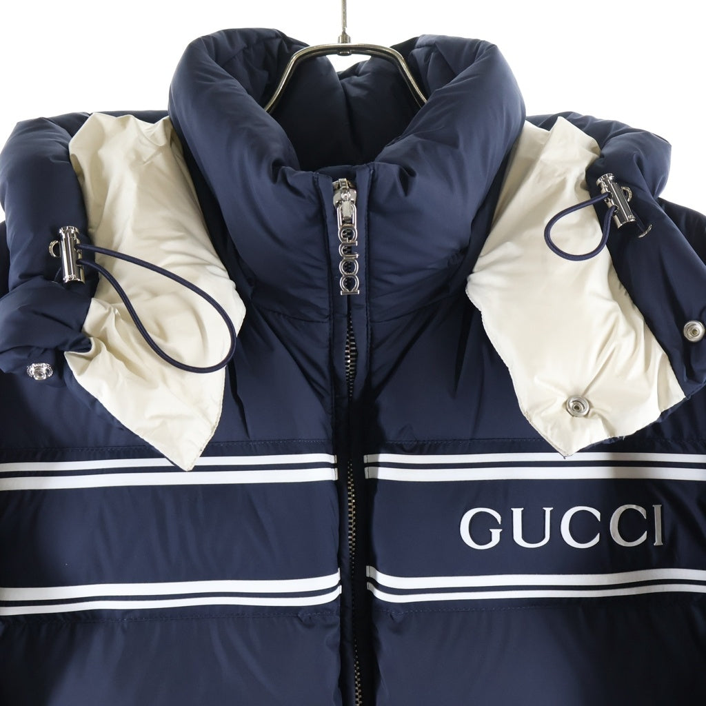 GUCCI(グッチ) ロゴ フーデッド ジップアップ ダウンジャケット ネイビー 794822