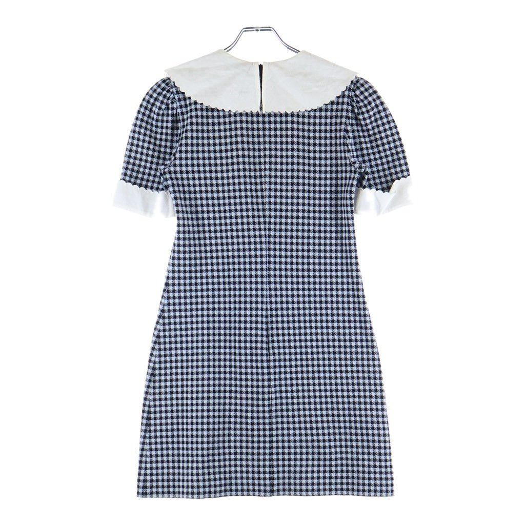miumiu(ミュウミュウ) 21SS Short Sleeved Dress ギンガムチェック半袖ワンピース ドレス リボン ブラック/ブルー MJA814 1YQE レディース