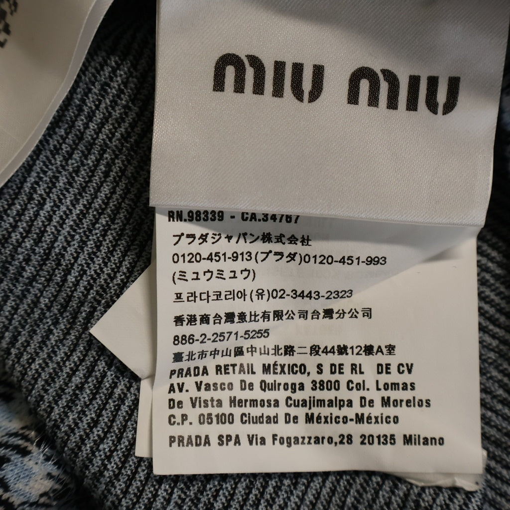miumiu(ミュウミュウ) 21SS Short Sleeved Dress ギンガムチェック半袖ワンピース ドレス リボン ブラック/ブルー MJA814 1YQE レディース