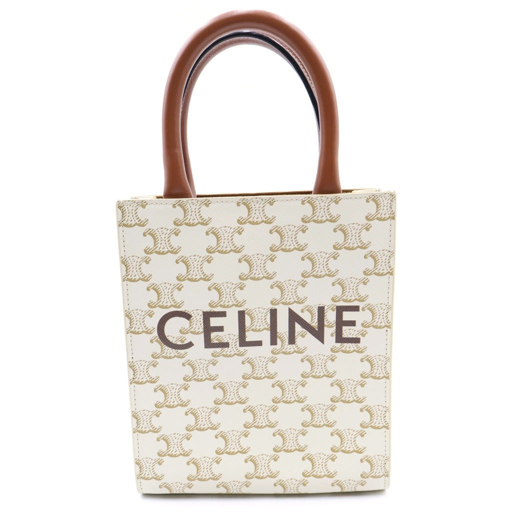 CELINE(セリーヌ) トリオンフ ミニ バーティカルカバ ハンド ショルダーバッグ 2WAY ホワイト/ブラウン レディース