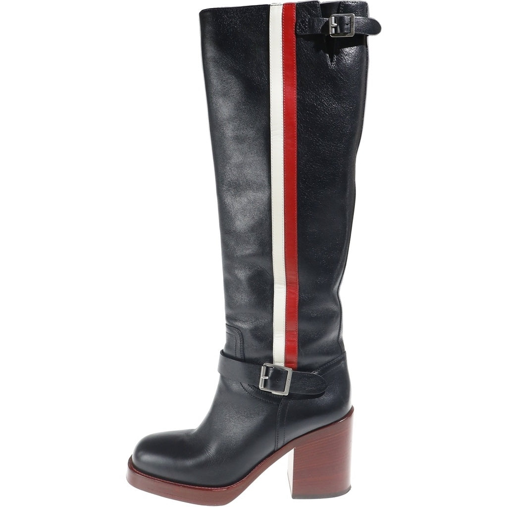 Christian Dior(クリスチャンディオール) Diorider Leather Knee Boots ディオライダー レザーニーブーツ ロング シューズ ハイヒール ストラップ ブラック CL 0618 レディース