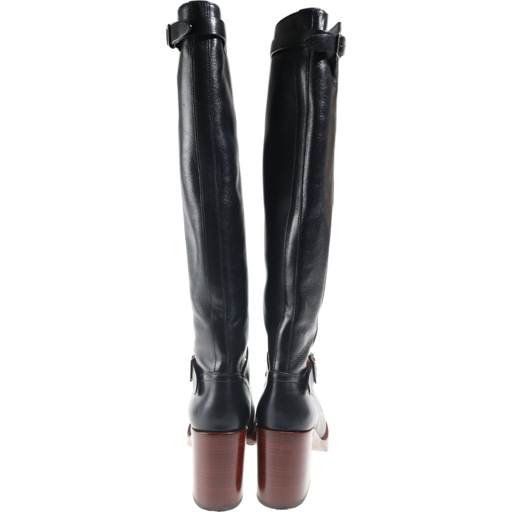 Christian Dior(クリスチャンディオール) Diorider Leather Knee Boots ディオライダー レザーニーブーツ ロング シューズ ハイヒール ストラップ ブラック CL 0618 レディース