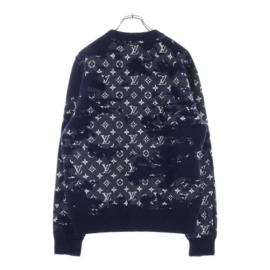 LOUIS VUITTON(ルイヴィトン) ディストレスト モノグラム ジャガード クルーネック 長袖ニット セーター ネイビー RM211 ZMB HKN03W