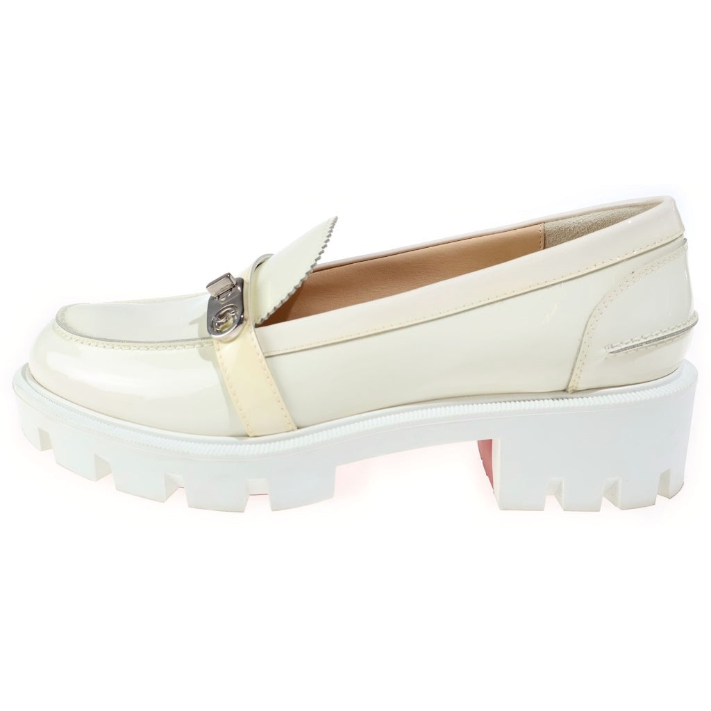 CHRISTIAN LOUBOUTIN(クリスチャンルブタン) LOCK WOODY FLAT PATENT ローファー ヒール ホワイト パテント レディース
