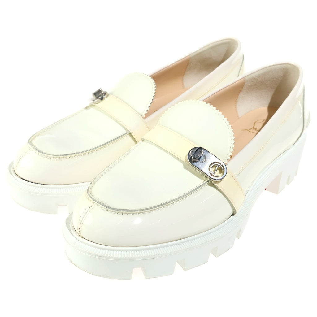 CHRISTIAN LOUBOUTIN(クリスチャンルブタン) LOCK WOODY FLAT PATENT ローファー ヒール ホワイト パテント レディース