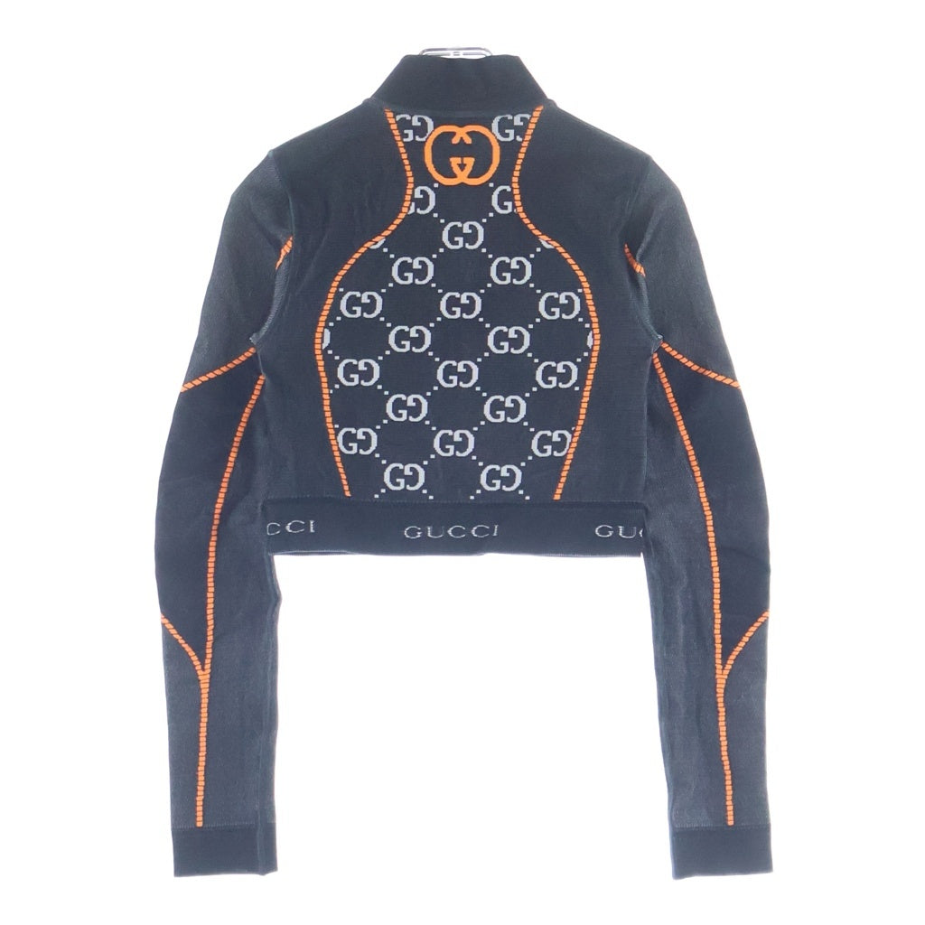 GUCCI(グッチ) GGジャガード クロップド ハーフジップ ジャケット ブラック×オレンジ レディース 689201 XJEFU