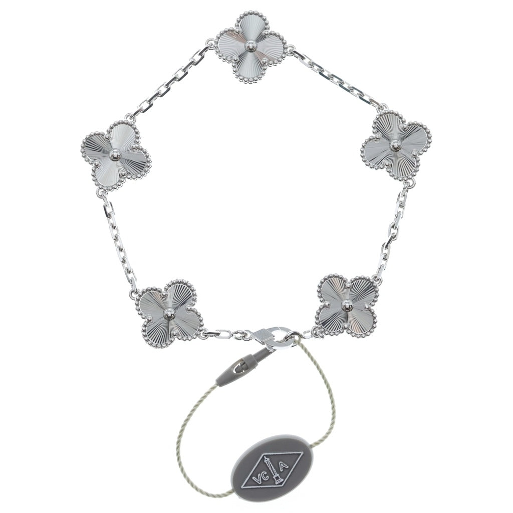 Van Cleef & Arpels(ヴァンクリーフアンドアーペル) ヴィンテージアルハンブラ ギヨーシェ 5モチーフ ブレスレット ホワイトゴールド Au750WG VCARP9XE00 レディース