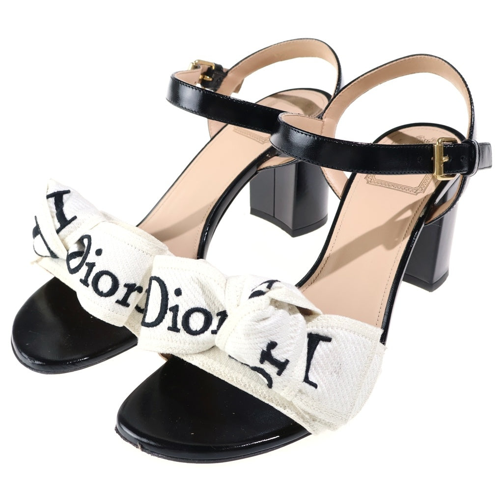 Christian Dior(クリスチャンディオール) ロゴリボンストラップ ヒールサンダル ブラック×ホワイト レディース