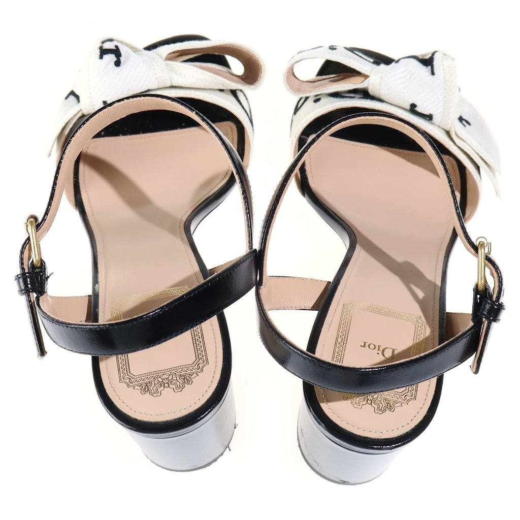 Christian Dior(クリスチャンディオール) ロゴリボンストラップ ヒールサンダル ブラック×ホワイト レディース