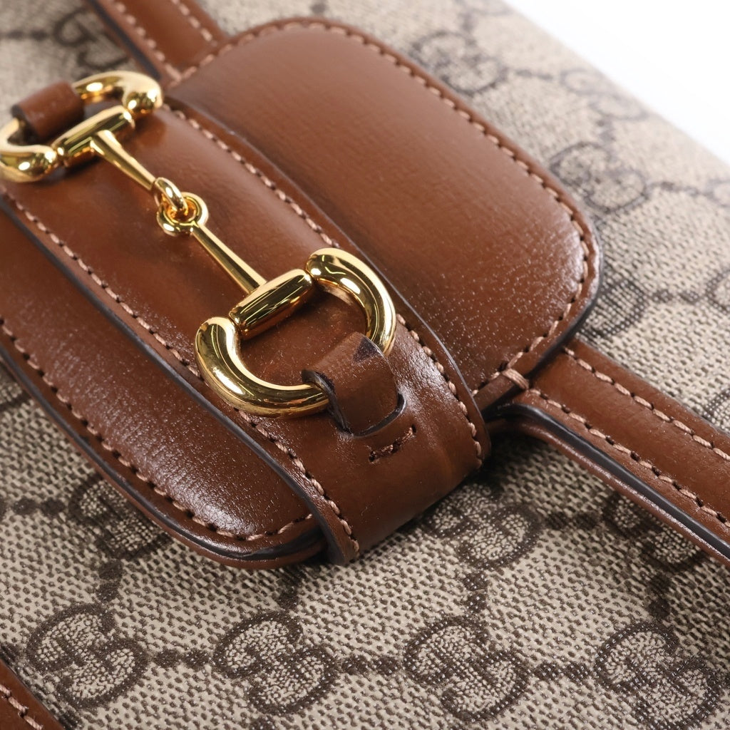 GUCCI(グッチ) ホースビット ショルダーバッグ ブラウン レザー×PVC 658574 ゴールド金具 レディース