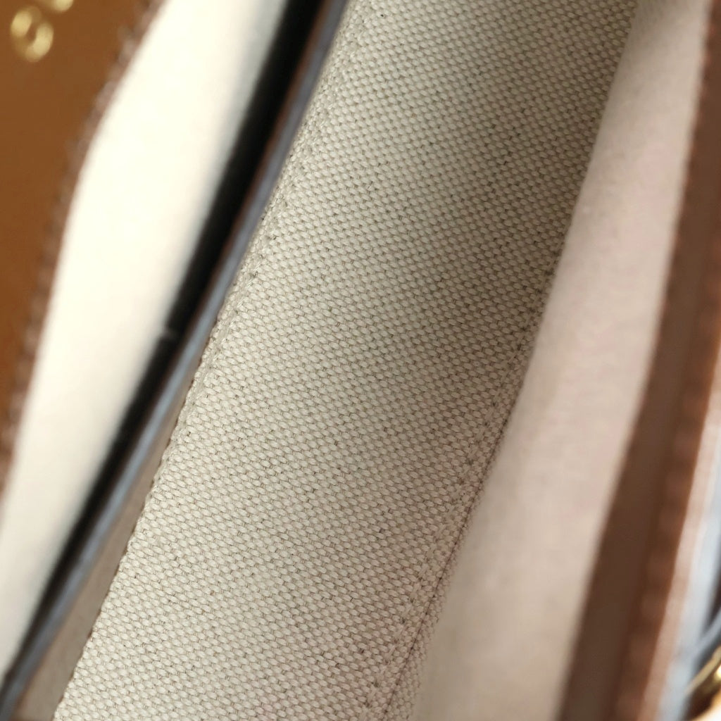 GUCCI(グッチ) ホースビット ショルダーバッグ ブラウン レザー×PVC 658574 ゴールド金具 レディース